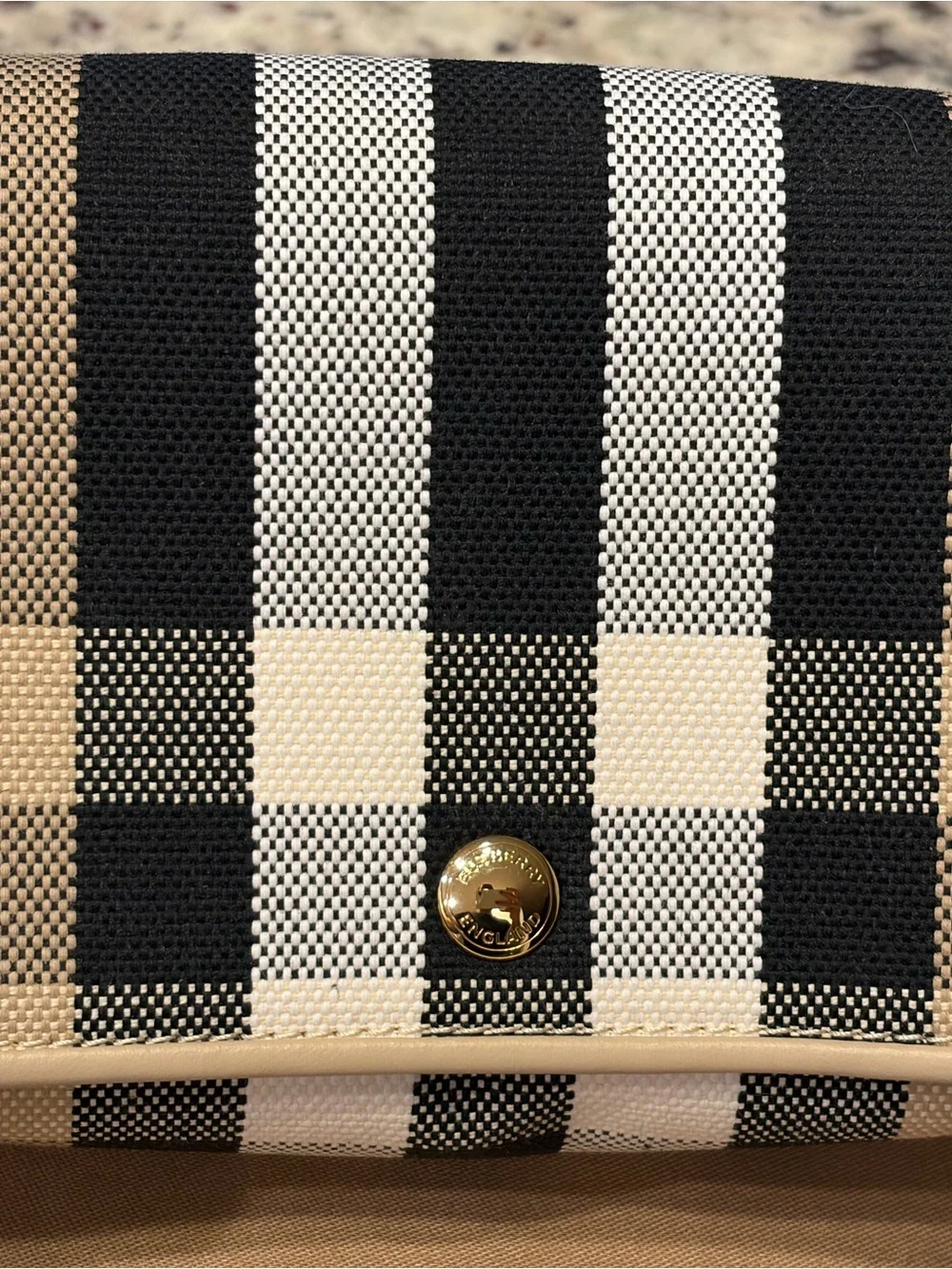 Burberry Tan Check Crossbody with Leather Strap